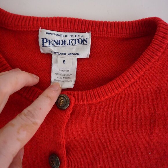 Vintage Pendleton Red Wool Cardigan Preppy Old Money Quiet Luxury Small - Picture 10 of 10